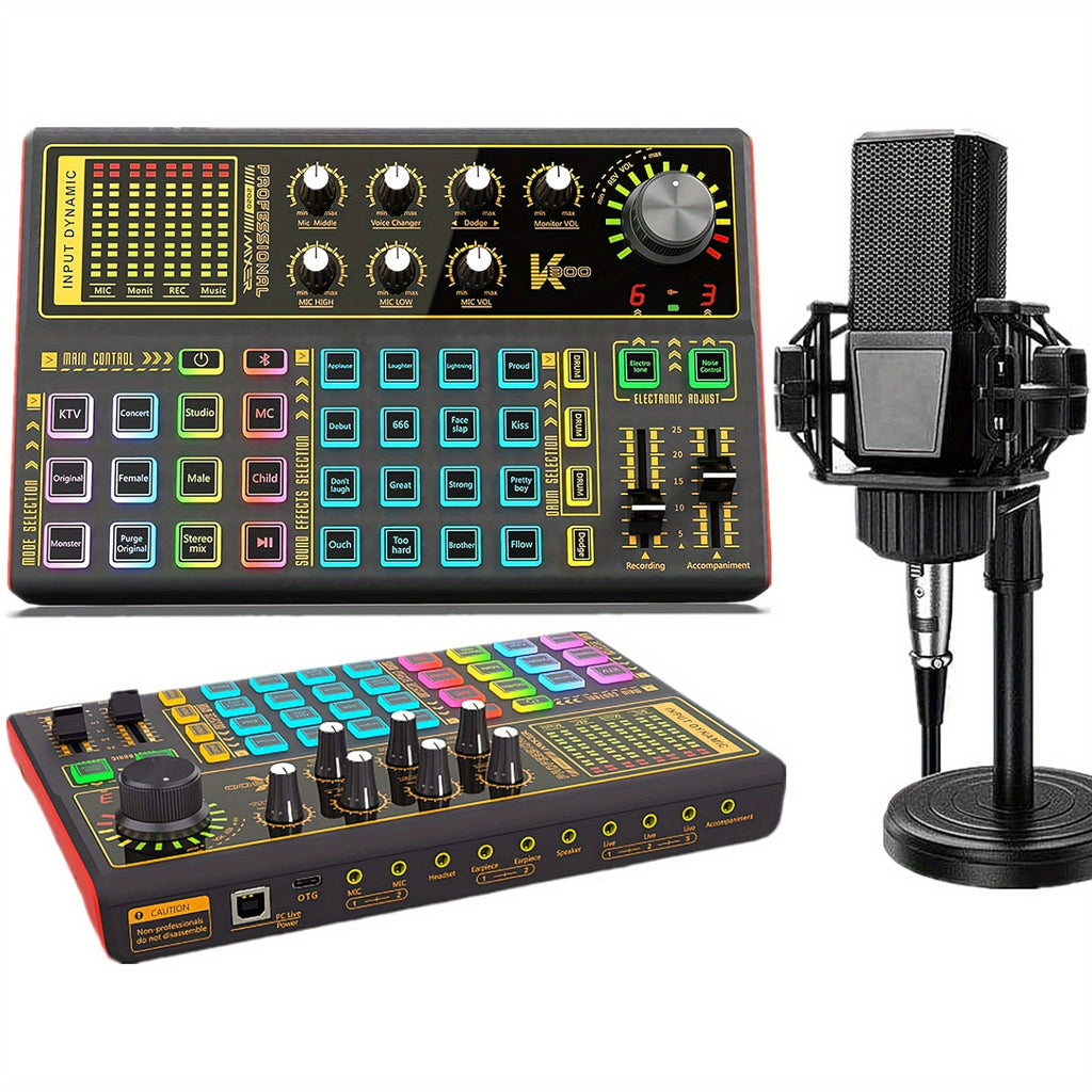 K300 Pro Podcasting Bundle - Enhanced Condenser Mic, RGB Voice Changer Sound Card, Rich Sound Effects, Ideal for Streaming, Podcast, Gaming, Recording, YouTube & PC