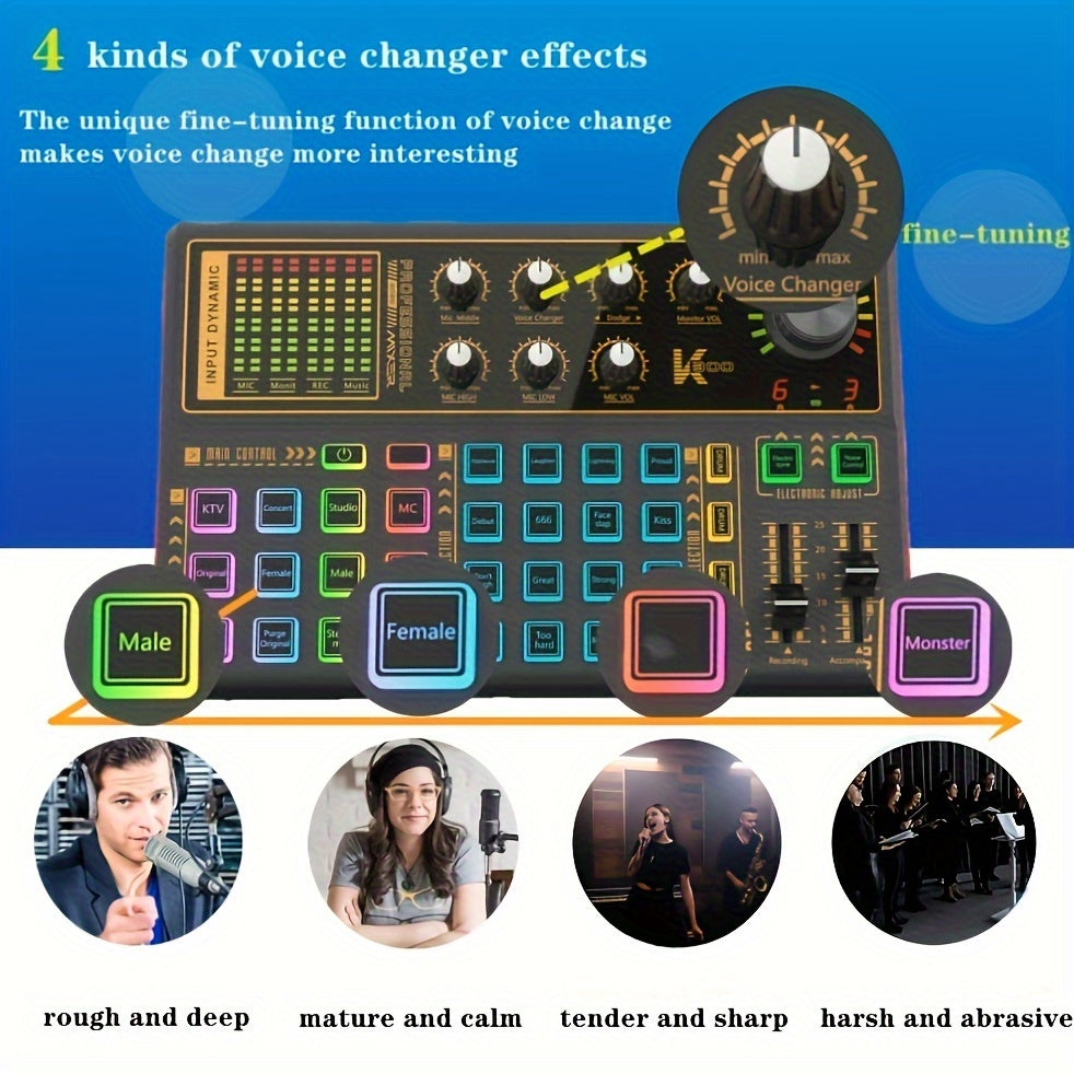 K300 Pro Podcasting Bundle - Enhanced Condenser Mic, RGB Voice Changer Sound Card, Rich Sound Effects, Ideal for Streaming, Podcast, Gaming, Recording, YouTube & PC