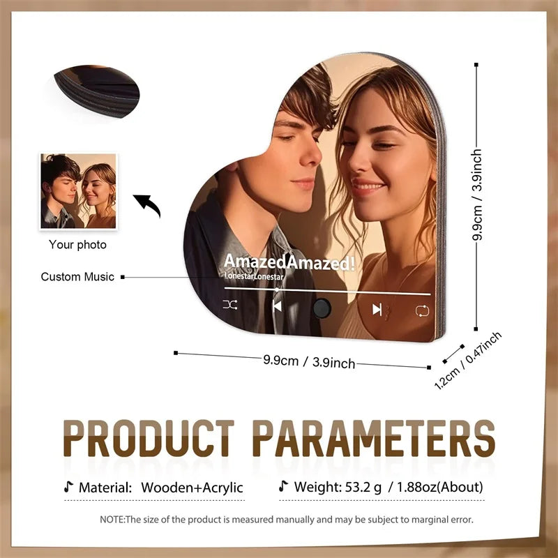 PREMIUM Heart-Shaped Custom Photo Music Fridge Magnet + Custom Song