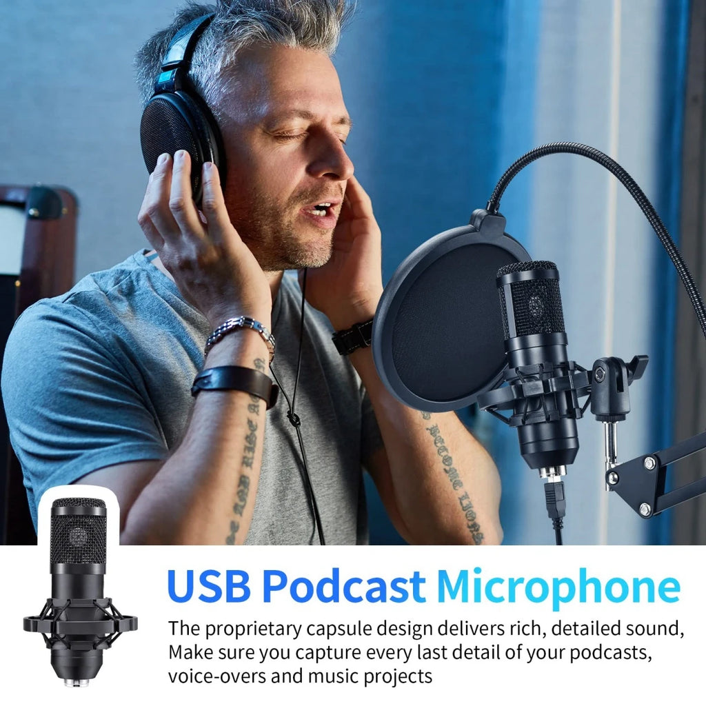 Professionelles 7-teiliges Podcast-Studio-Kit mit Schwenkarm & Shock Mount