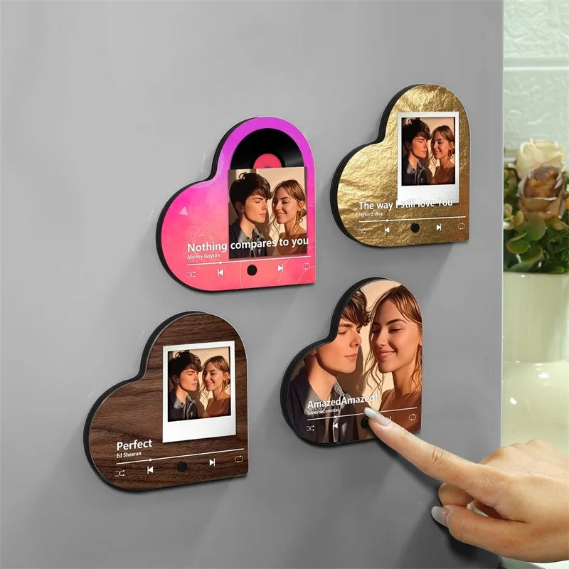 PREMIUM Heart-Shaped Custom Photo Music Fridge Magnet + Custom Song