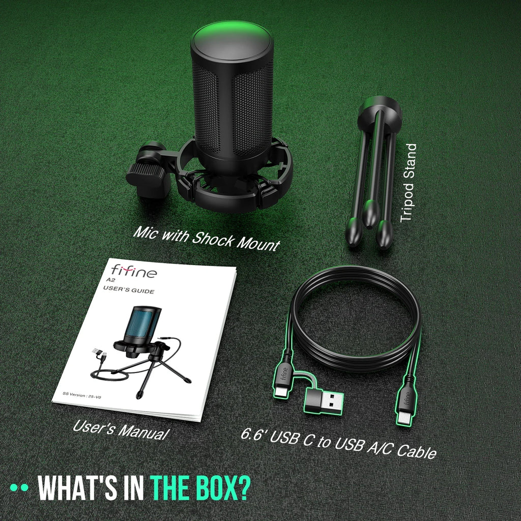 FIFINE AmpliGame RGB Gaming USB-Mikrofon mit Touch-to-Mute & Stativ