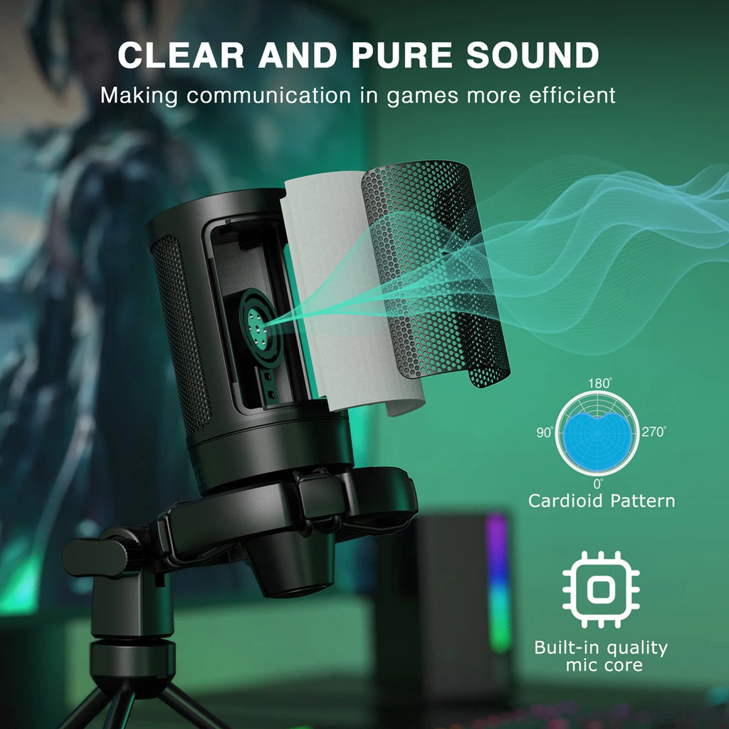 FIFINE AmpliGame RGB Gaming USB-Mikrofon mit Touch-to-Mute & Stativ