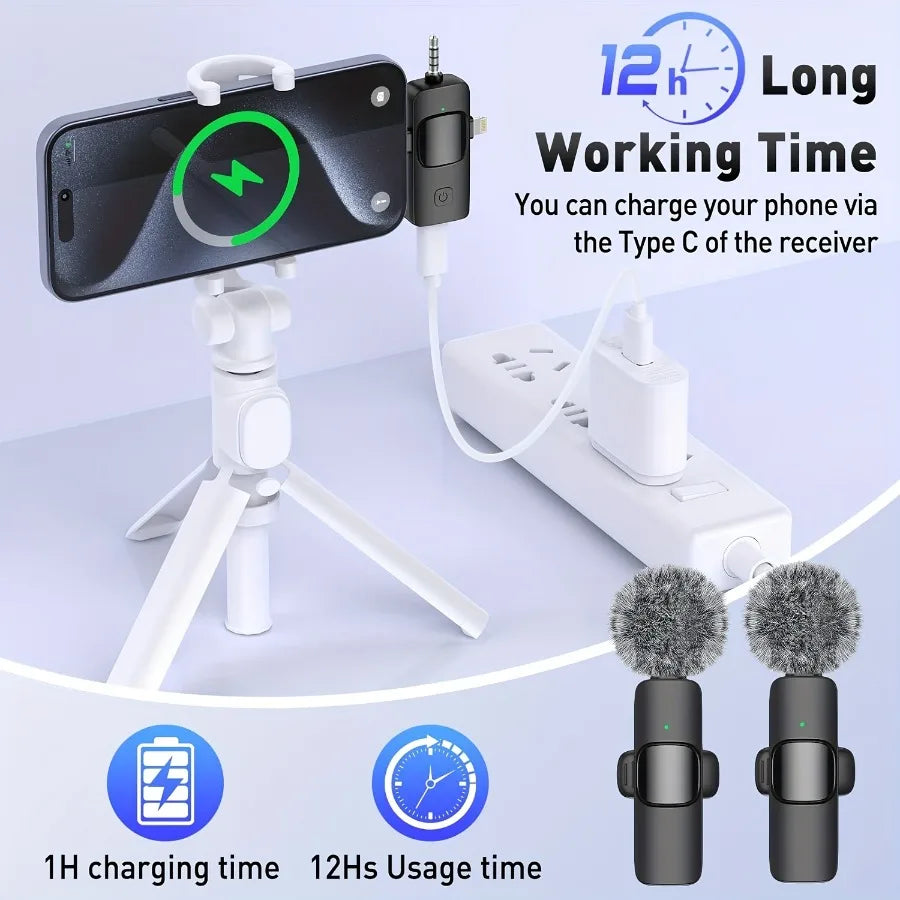 2.4GHz Wireless Lavalier Microphone with Intelligent Noise Reduction