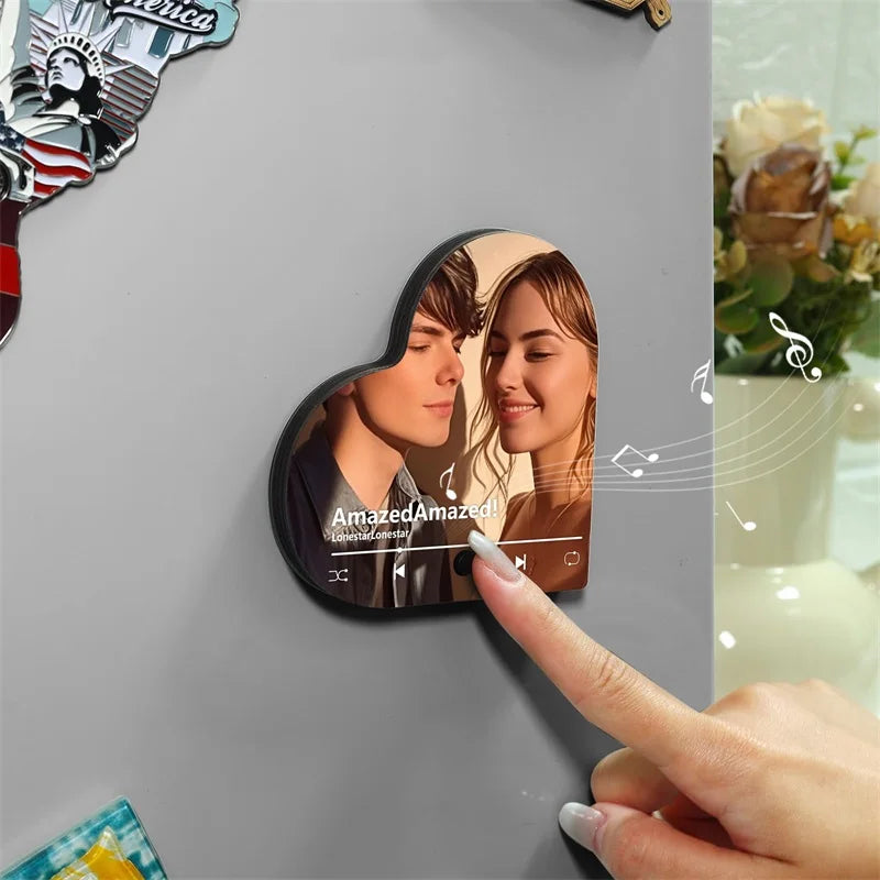 PREMIUM Heart-Shaped Custom Photo Music Fridge Magnet + Custom Song