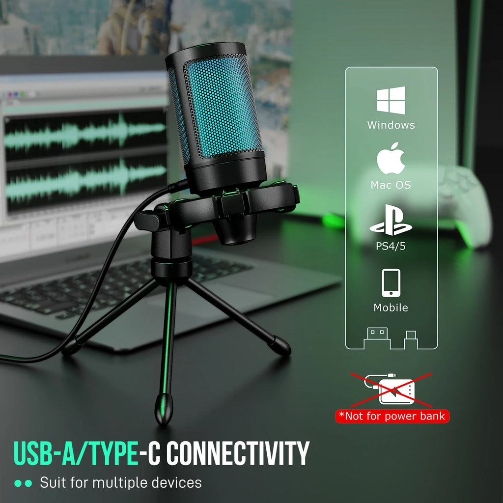 FIFINE AmpliGame RGB Gaming USB-Mikrofon mit Touch-to-Mute & Stativ