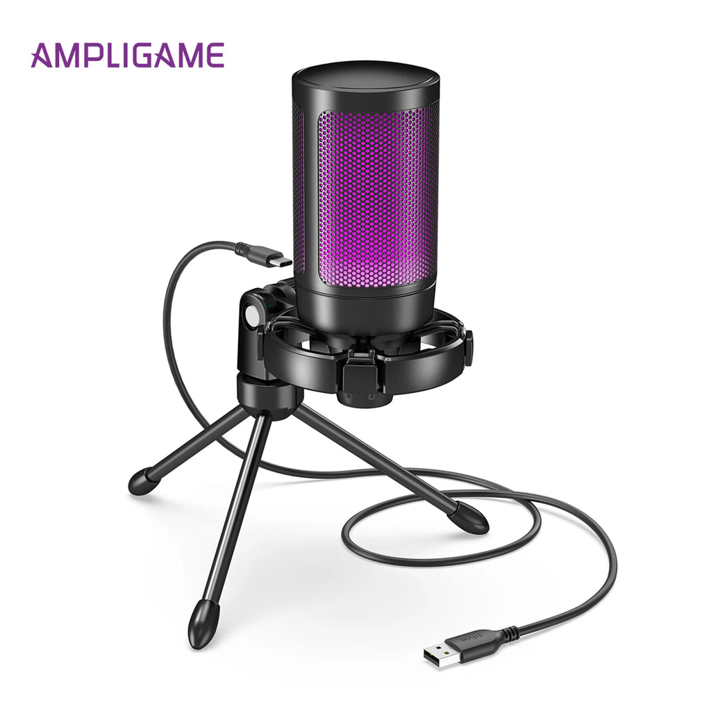 FIFINE AmpliGame RGB Gaming USB-Mikrofon mit Touch-to-Mute & Stativ