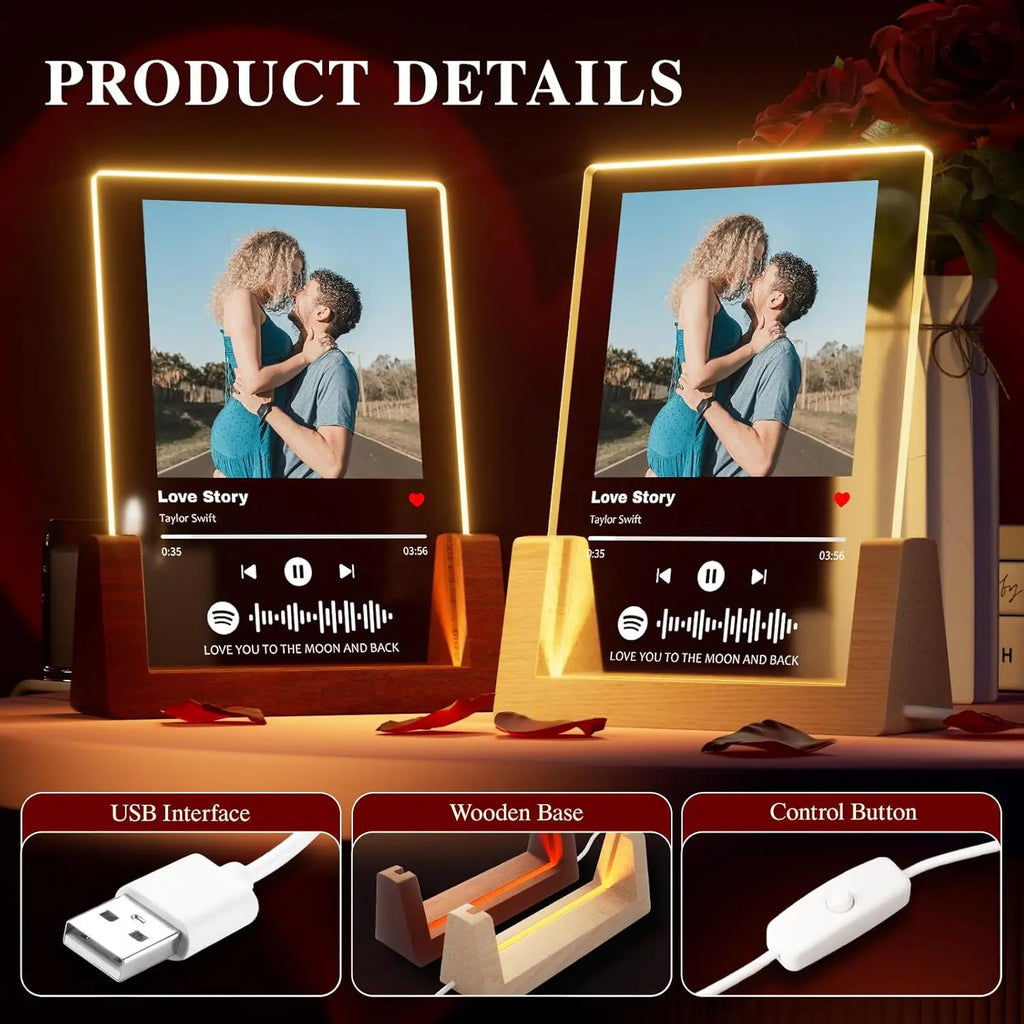Custom Valentine's Day Gifts Spotify Plate Personalized Lamp With Photo Custom couple Romantic Birthday Gift Acrylic Frame